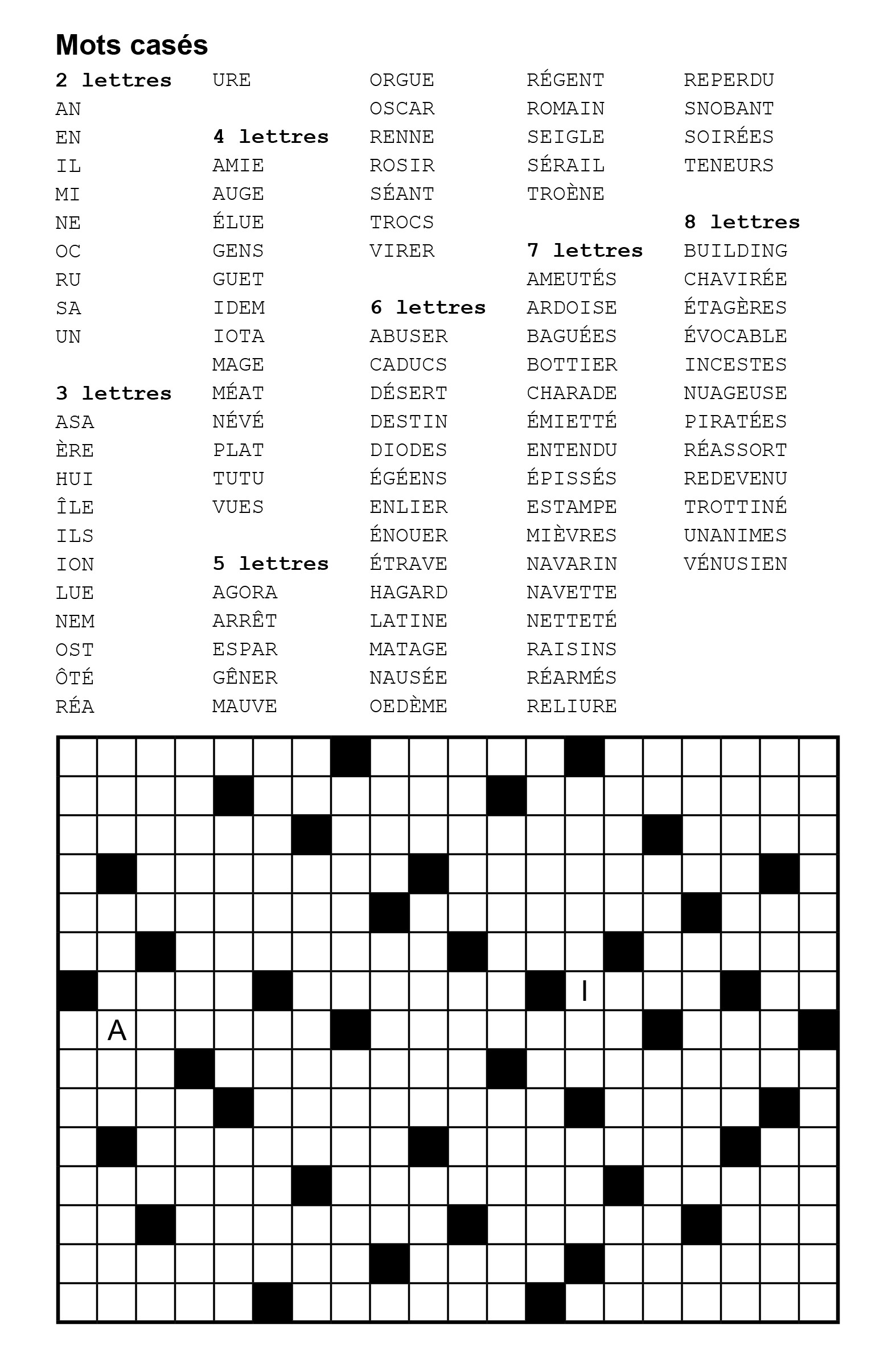 Mots casés 15x20 / Grille n° 1