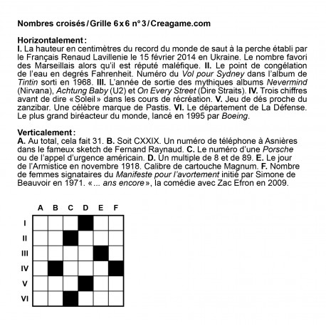 Nombres croisés 6x6 n° 3