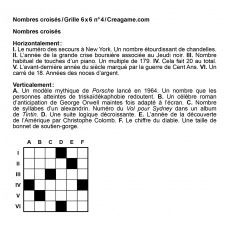 Nombres croisés 6x6 n° 4