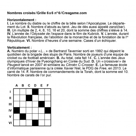 Nombres croisés 6x6 n° 6