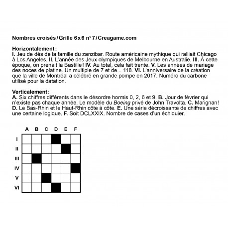 Nombres croisés 6x6 n° 7