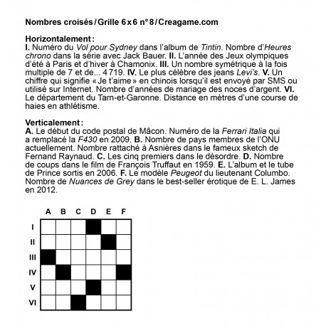 Nombres croisés 6x6 n° 8