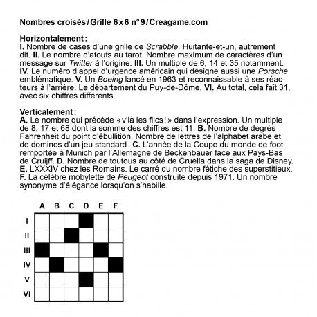 Nombres croisés 6x6 n° 9