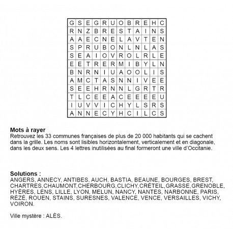 Mots à rayer thématiques 12x12 n° 11 / villes françaises