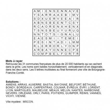 Mots à rayer thématiques 12x12 n° 14 / villes françaises