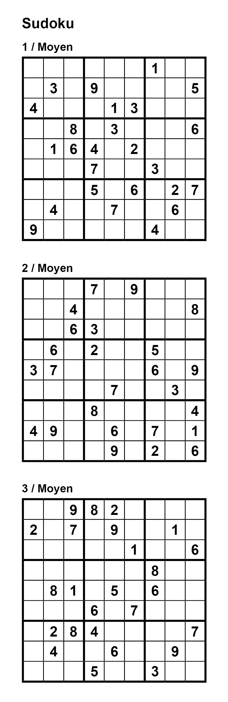 Pack N 2 De 3 Grilles De Sudoku 9x9 Niveau Moyen