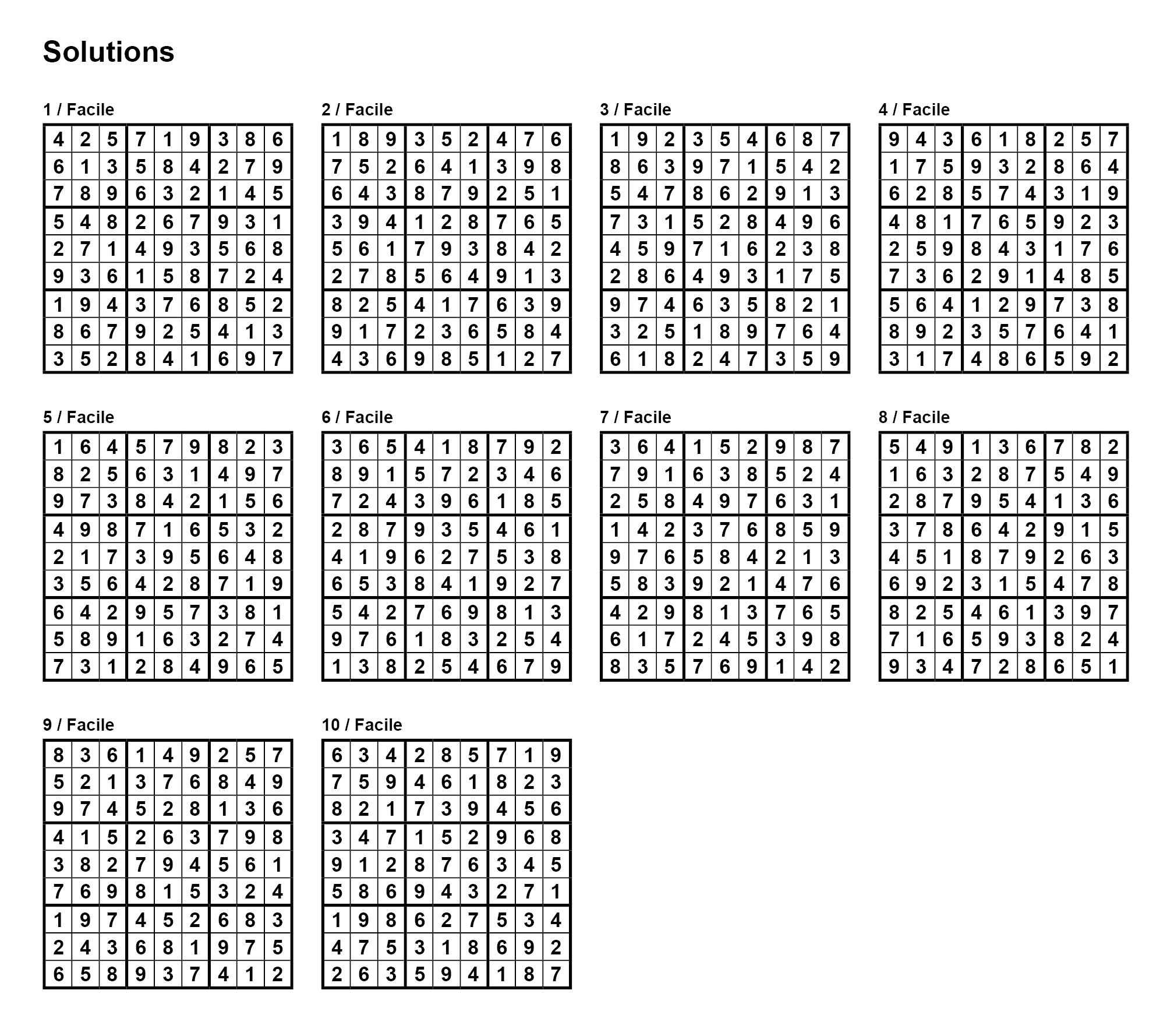 Pack N 1 De 10 Grilles De Sudoku 9x9 Niveau Facile