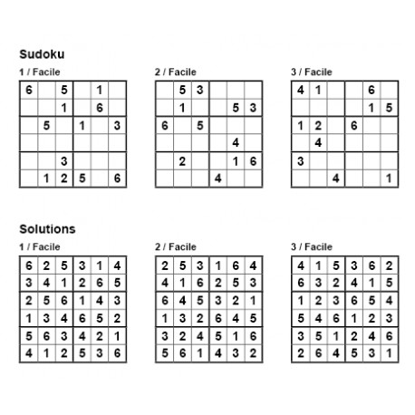 Pack n° 6 de 3 grilles de sudoku 6x6 / Niveau Facile