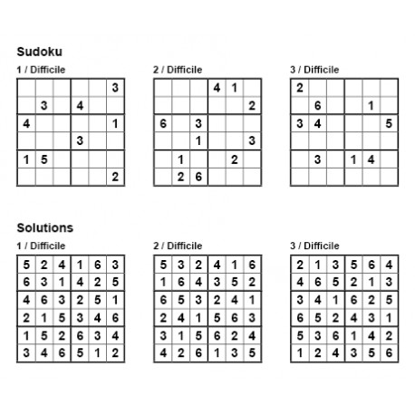 Sudoku 6x6 - Niveau Difficile - Pack n° 2 de 3 grilles