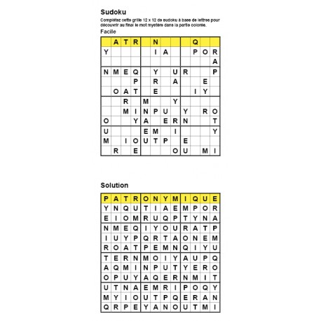Sudoku / Wordoku 12x12 n° 2 - Mot mystère - Niveau Facile