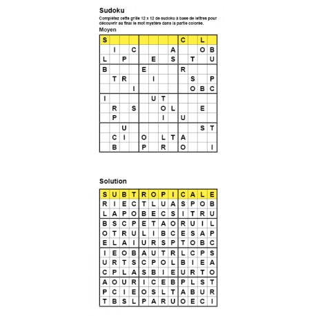 Sudoku / Wordoku 12x12 n° 4 - Mot mystère - Niveau Moyen