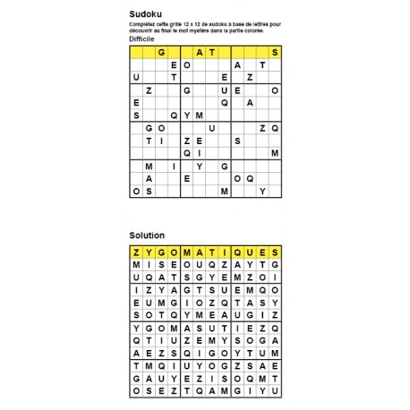 Sudoku / Wordoku 12x12 n° 5 - Mot mystère - Niveau Difficile