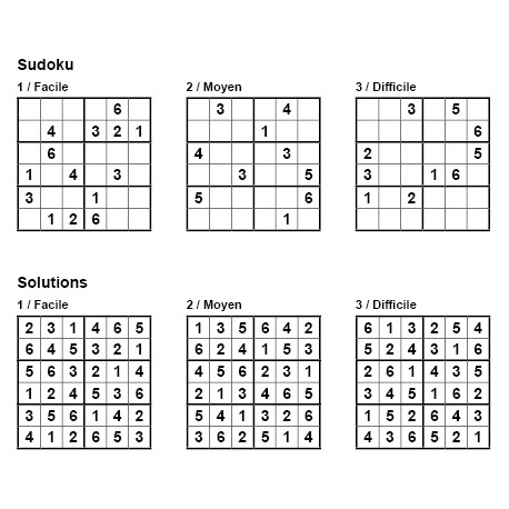 Sudoku 6x6 Pack N 8 De 3 Grilles Facile Moyen Difficile